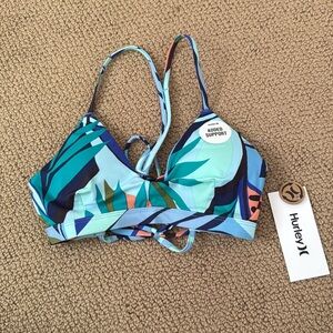 NWT Women’s Hurley Blue and Multicolor Bikini added support Top